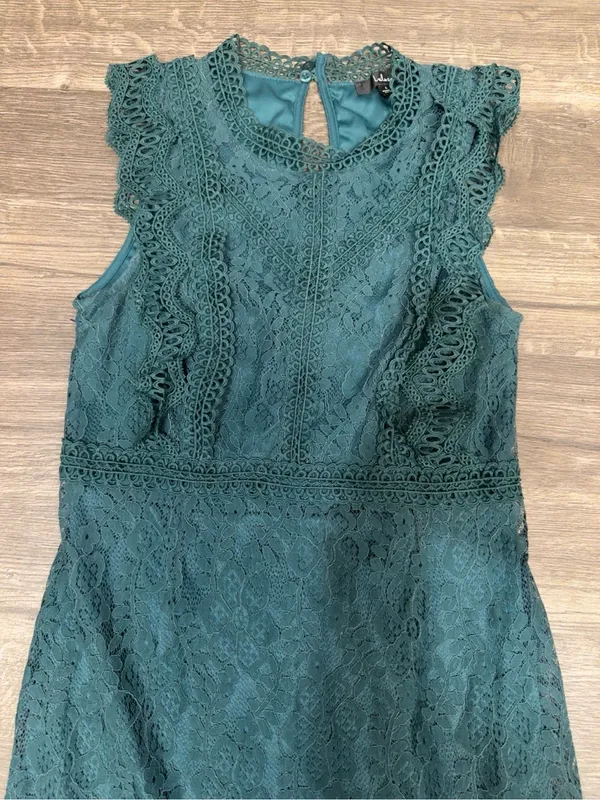 Lulus Teal Lace Fit & Flare Dress Size L Scalloped Hem - Image 3