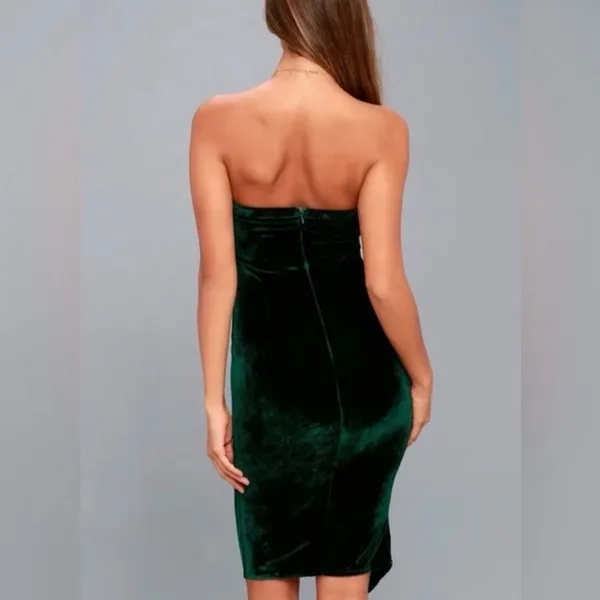 Lulus Hey Baby Velvet Strapless‎ Midi Dress in Emerald Green Size Medium - Image 2