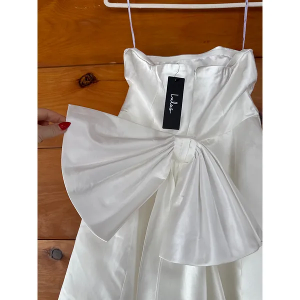 NWT Lulus Soiree Hour White Satin Strapless Bow Mini Dress Party Cocktail Sz XS - Image 6