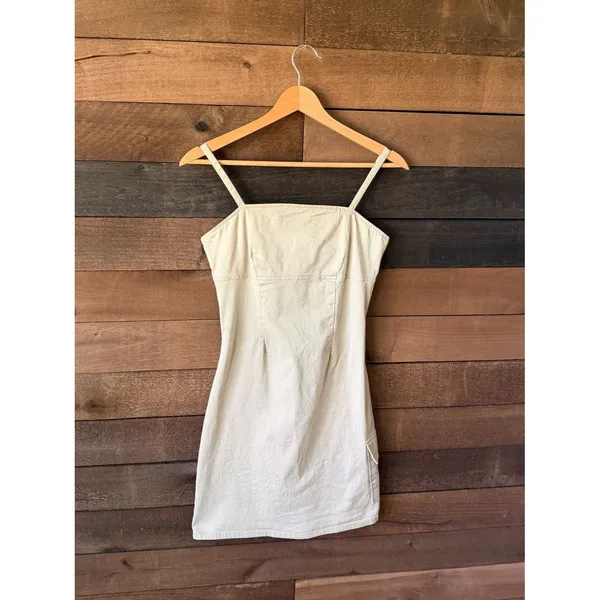 Vintage Neutral Utility Mini Dress Blue Asphalt Y2K Fitted - Image 3