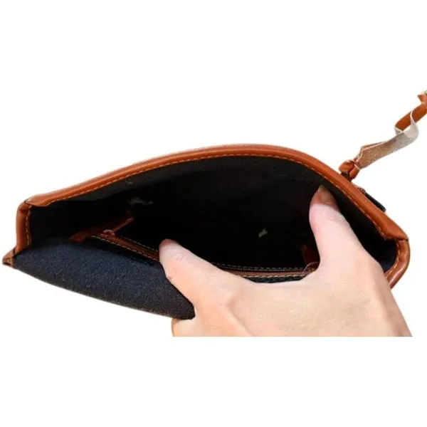 Dooney & Bourke Black Pebbled Leather Crossbody Wallet Organizer Brown Trim - Image 5