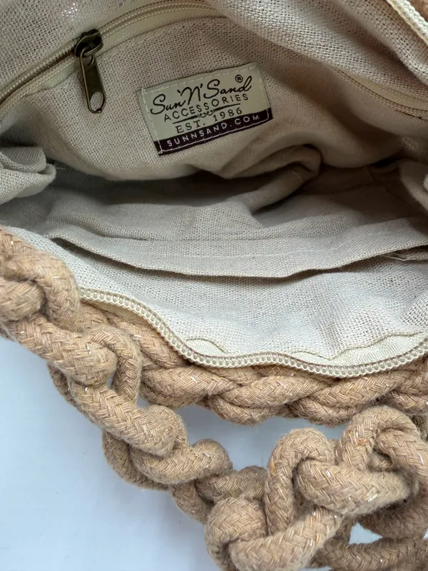 Sun N Sand Chunky Crochet Rope Shoulder Crossbody Bag Tan Boho Y2K - Image 7