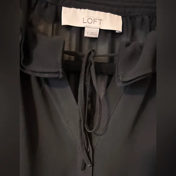 LOFT Long Sleeve Sheer Black Blouse, Size Small - Image 2