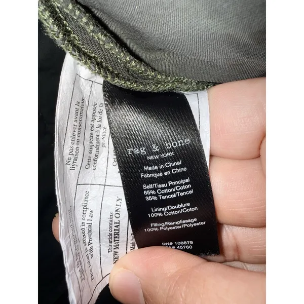 RAG &‎ BONE Liner Quilted Slub Cotton Canvas Jacket Army Green Size Small Boho - Image 7