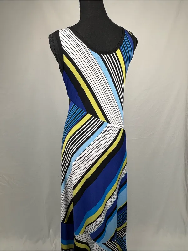 Ashley Stewart Maxi Dress Sleeveless Blue Multi-Stripe Sundress - Image 8