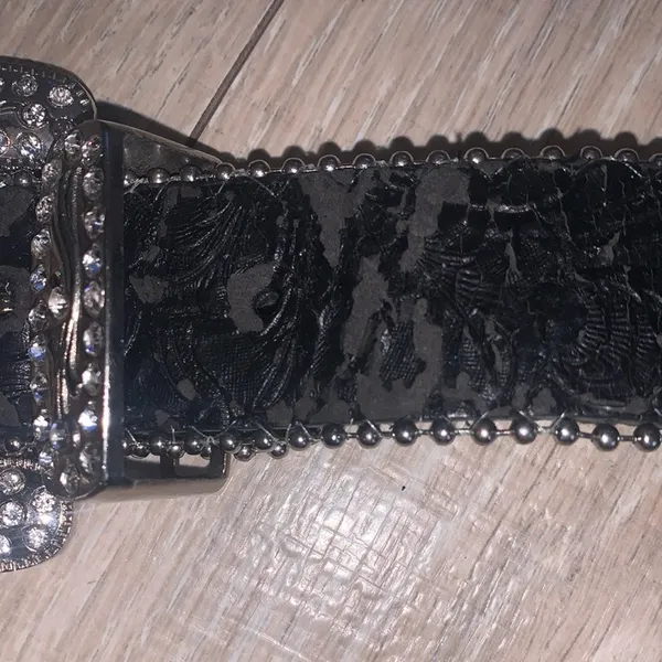 Mountain West Rhinestone Black Leather Belt Womens Studded Western - Image 3