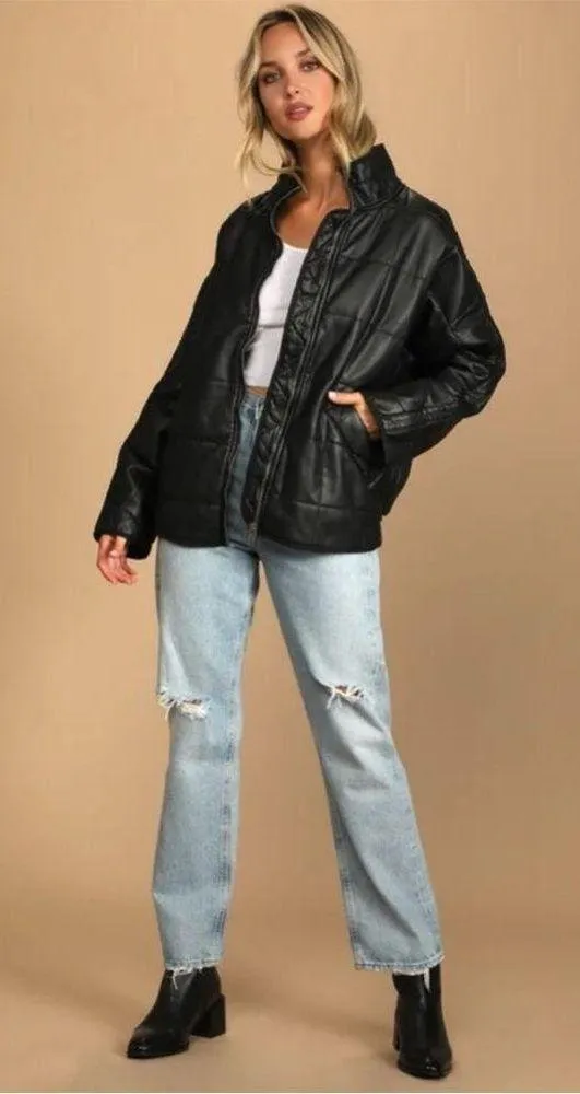 Free People Dolman Quilted Jacket Black Leather - Image 5