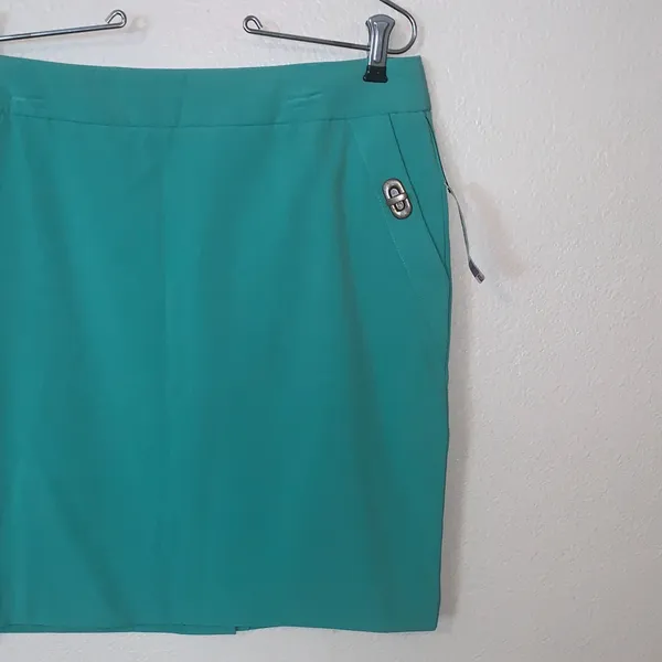 NWT Vintage Worthington A-Line Skirt Teal Green 12P Turn Lock Pockets - Image 3