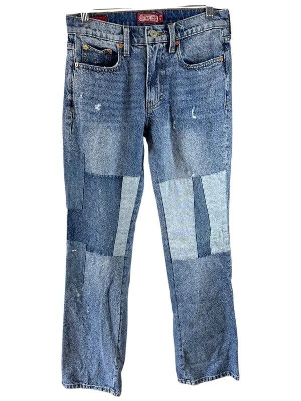 Lucky Brand Boyfriend Mid Rise Flare Patchwork Jeans Size 0/25R Cotton Hemp - Image 2