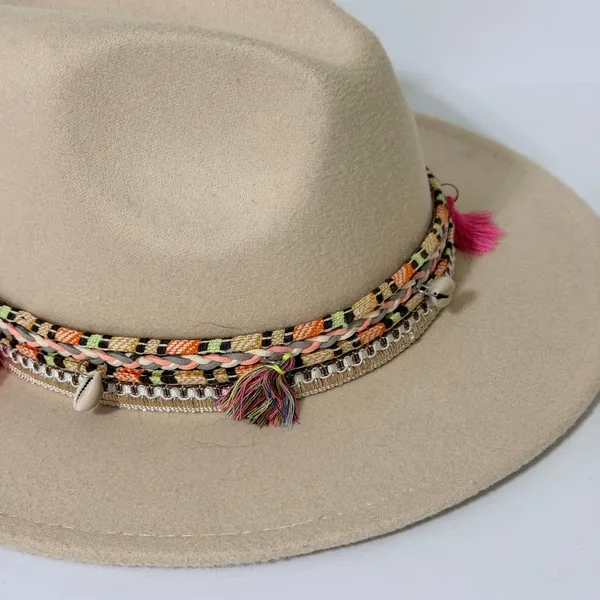 Boho Western Wool Fedora Rancher Hat with Tassels‎ Seashells Boho Festival - Image 5