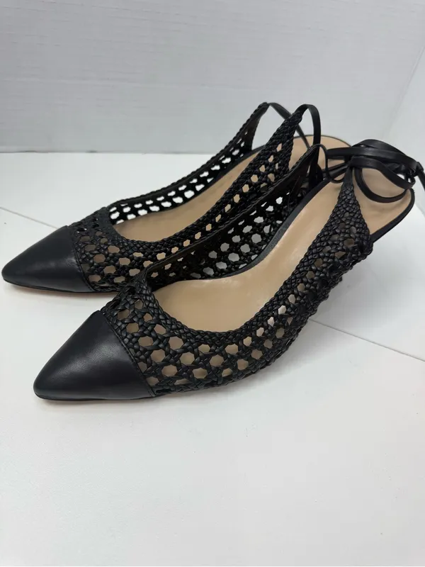 Ann Taylor Black Woven Leather Pointed Toe Slingback Heels Size 9.5 - Image 12