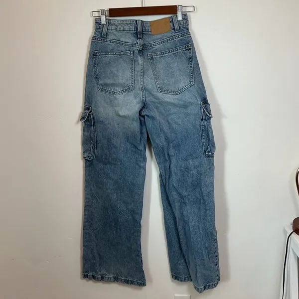 Cotton‎ On Curvy Cargo Jeans Womens 26 Blue Excellent Wide Leg High Rise Utility - Image 2