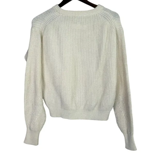 J. Crew Wool Blend Cable Knit Relaxed Fit Long Sleeve Crew Neck Sweater XS Cream - Image 11