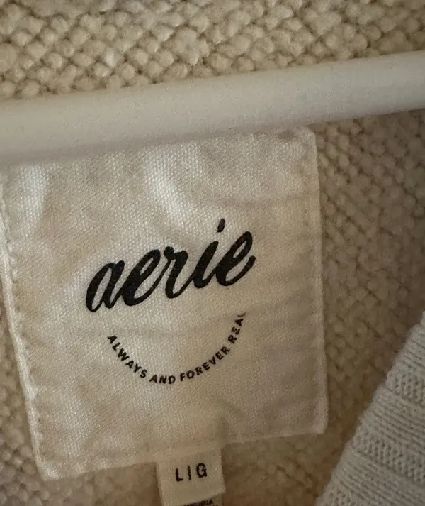 American Eagle Aerie Ivory Pullover Sweater Knit Cotton V Neck Women's Size L - Image 2