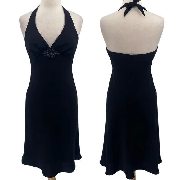 Vintage 90s Jones New York Dress Halter Dress Beaded Detail Black Womens Small - Image 2