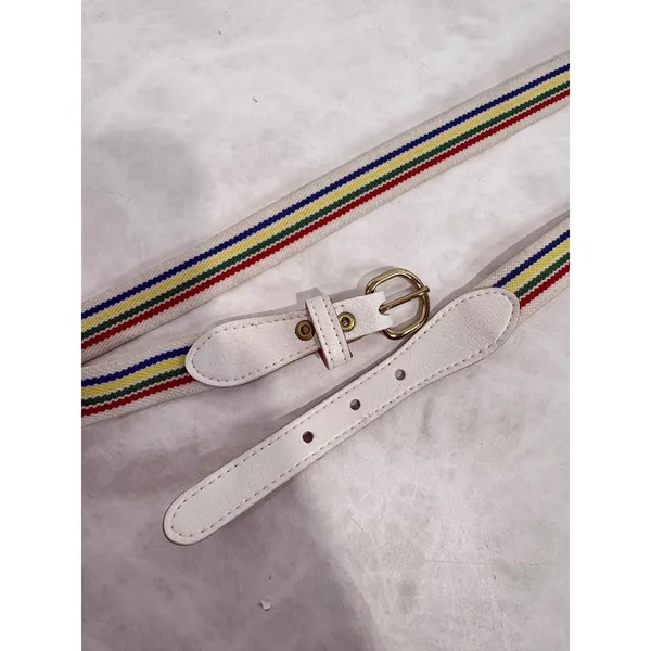Vintage Rainbow Striped Stretchy Skinny Belt White Gold Buckle Retro 31-33 Inch‎ - Image 4