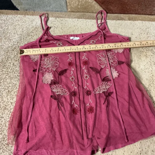 Maurices Boho Floral Embroidered Mesh Cottagecore Cami Tank Women XL Pink - Image 3