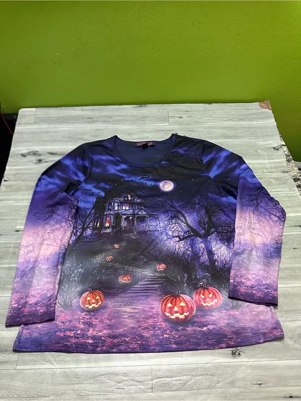 Gloria Vanderbilt Purple Ombre Halloween Pumpkin Long Sleeve Tee L - Image 2
