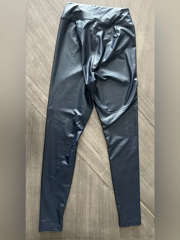 Aerie Biker Luxe Faux Leather Leggings Navy High Waisted Size Medium - Image 4