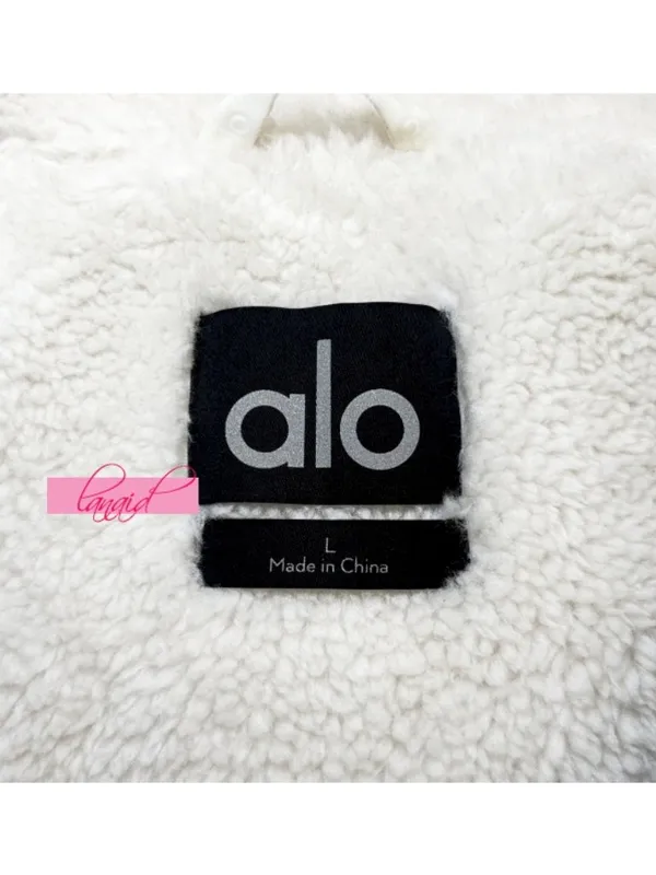 Alo Orion Cropped Puffer Silver Ivory Shiny Metallic Warm Sherpa-Lined Coat L - Image 8
