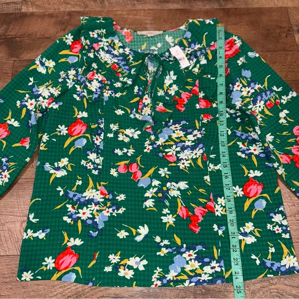 NEW Loft Ann Taylor Floral Bouquet Ruffle Tie-Neck Jacquard Long Sleeve Blouse - Image 6