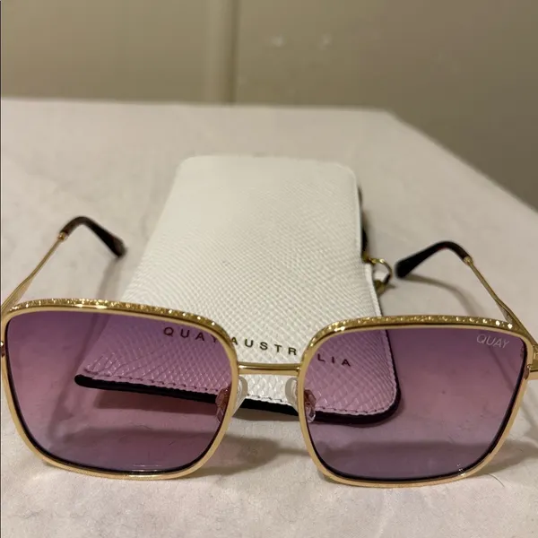 Quay Australia Gold Frame Sunglasses with Purple Lenses - Image 2
