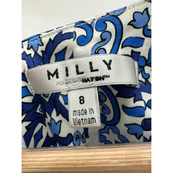 Milly Dress Women 8 Blue White Paisley Print‎ V-Neck Sleeveless Back Zip Mini - Image 5