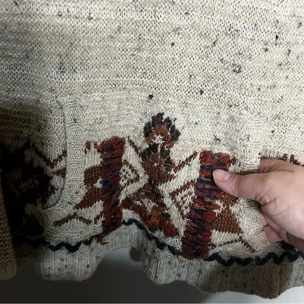 Free‎ People Aztec South Western Brown Hooded Kangaroo Pocket Wool Blend Sweater - Image 4