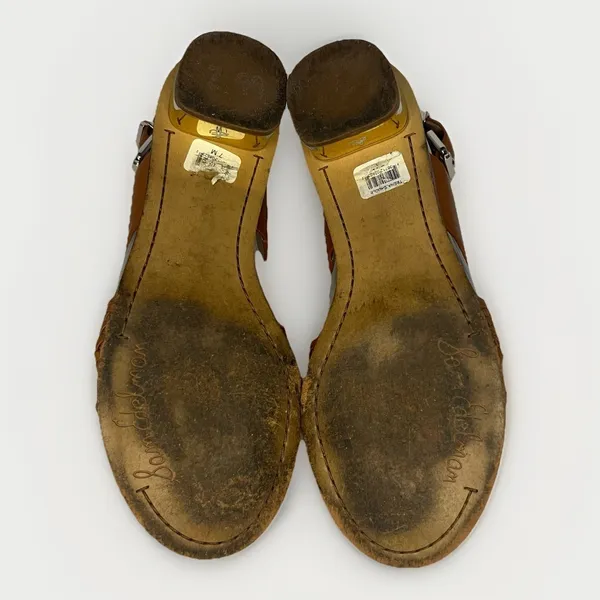 Sam Edelman‎ Teena 2 Sandals 7M Tan Woven Strap Cork Footbed Gold Heel - Image 6