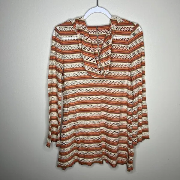 We The‎ Free Women's Striped Crochet V-Neck Top Festival Size S - Image 3