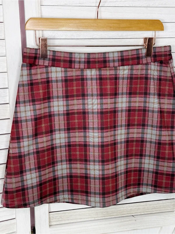 Halara Plaid Skort Mini Skirt Red Grey Large Preppy Punk Academia School Girl - Image 7