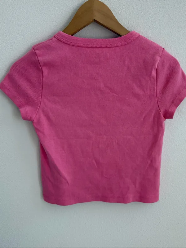Brandy Melville Pink Baby Tee NWT Short Sleeve Fitted Crop Top One Size - Image 6