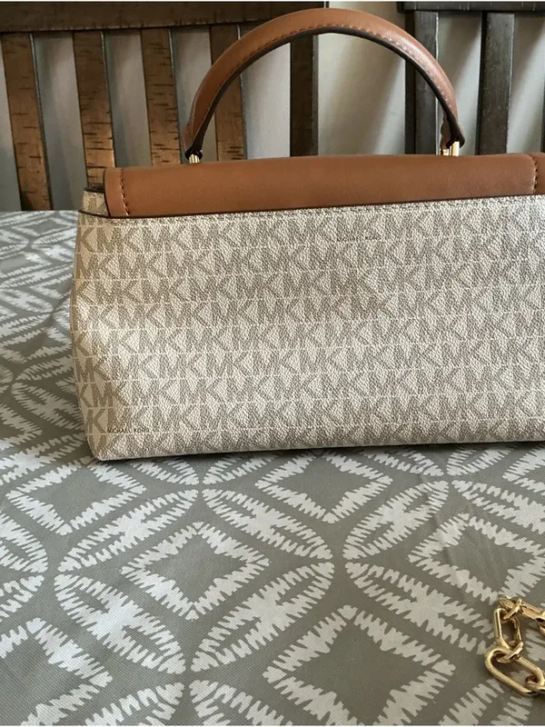 Michael Kors Laila Small Satchel Vanilla Acorn MK Logo Chain Crossbody - Image 12