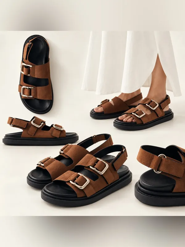 ALOHAS Harper Brown Suede Chunky Buckle Sandals US 8.5 $230 - Image 2