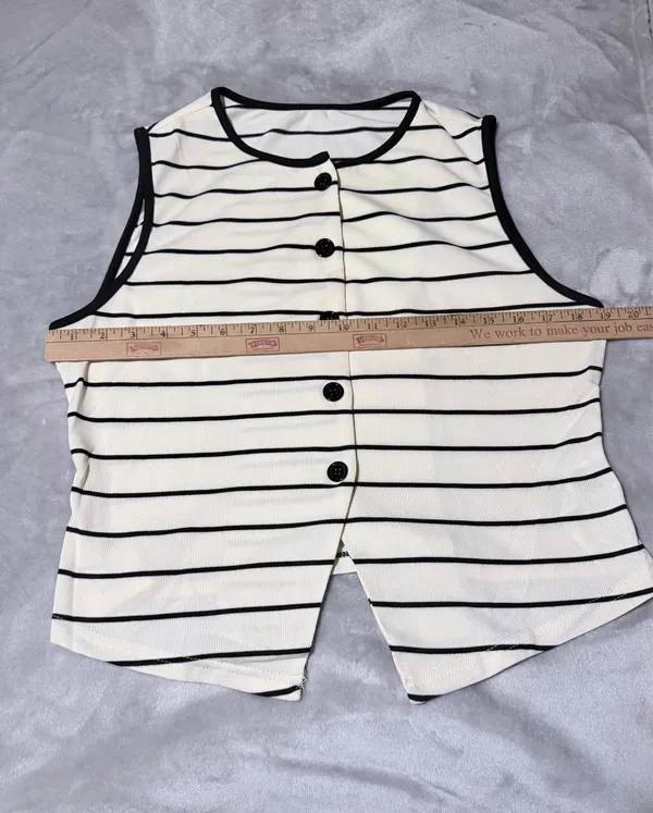 SHEIN Top Striped Sleeveless Button-Up Knit Black XL Women - Image 5