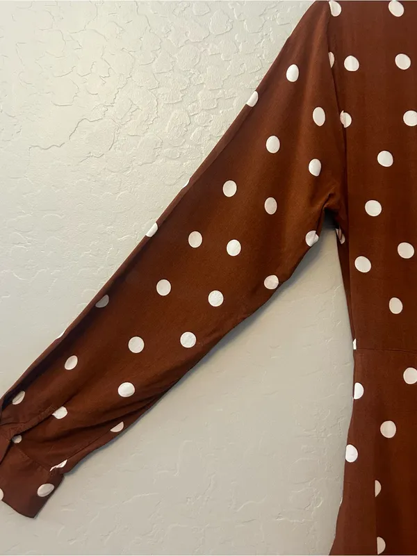 Lulu's Lush louicita rust brown polka dot surplice dress size medium - Image 14