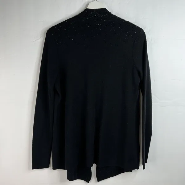 Eileen Fisher S Cardigan Black Beaded Merino Wool Open Front Italian Yarn Luxury - Image 8