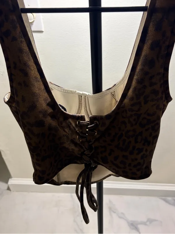 PrettyGarbage Leopard Print Bustier Top - Image 5