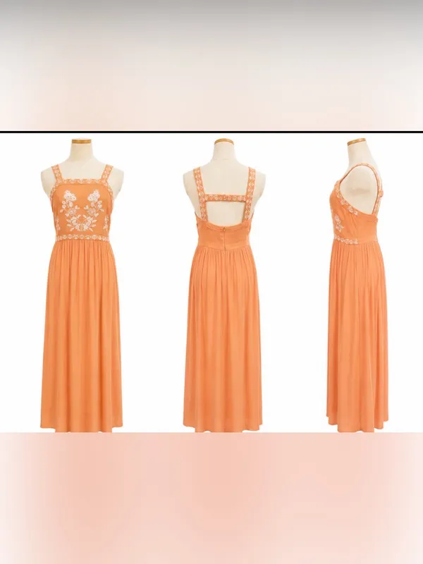 En Crème Embroidered Maxi Dress – Size Large Orange - Image 4