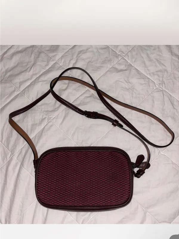 Coach Burgundy Checker Crossbody Bag with Silver Logo - Image 3
