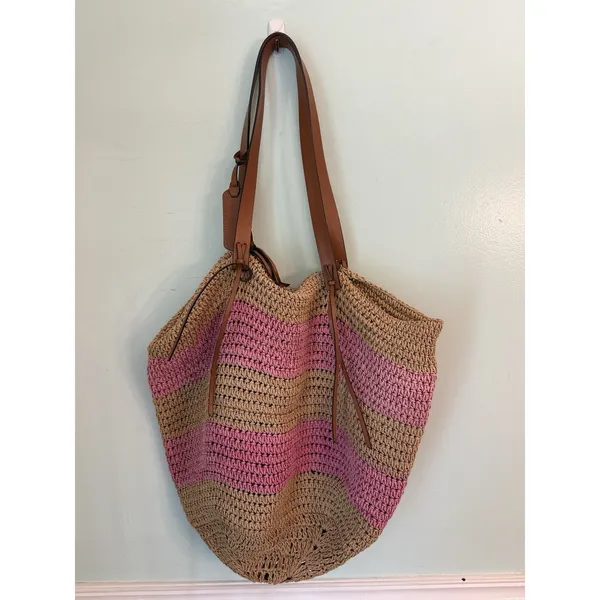 Lauren Ralph Lauren Striped‎ Straw Leather strap Drawstring Bucket Bag - Image 2
