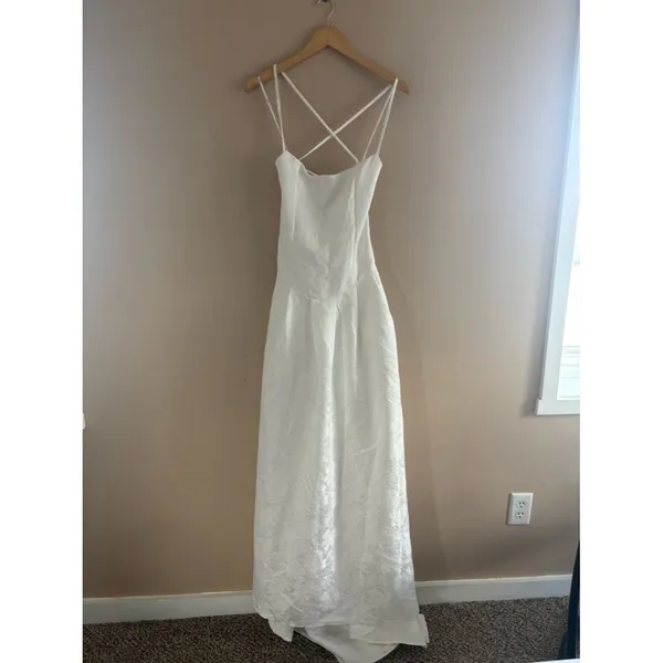 Lulus Arabella White Jacquard Basque Waist Maxi Dress Size Large Bridal Wedding - Image 4