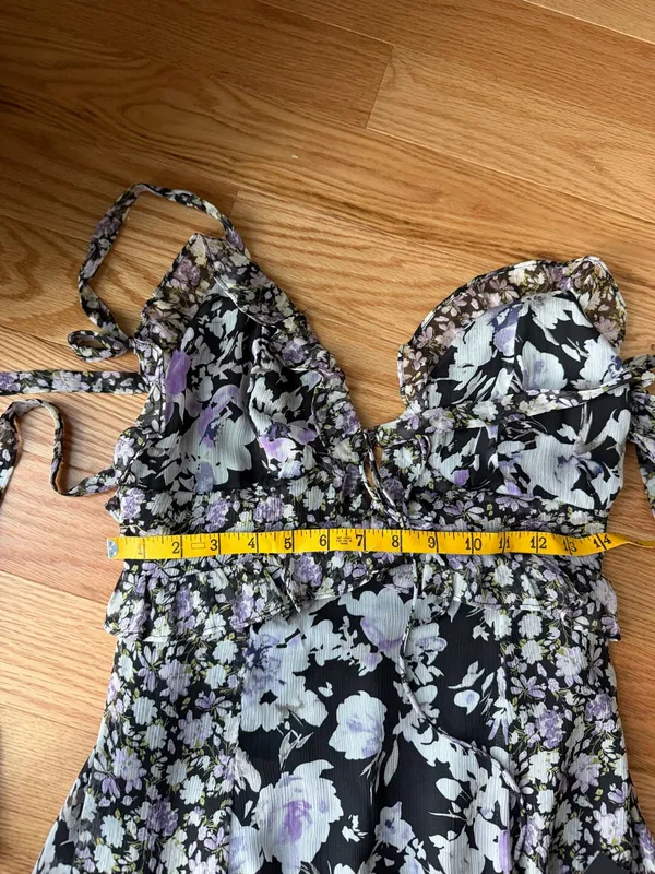 Lulus NWT Black Lavender Floral Ruffle Tie Strap Maxi Dress S - Image 7