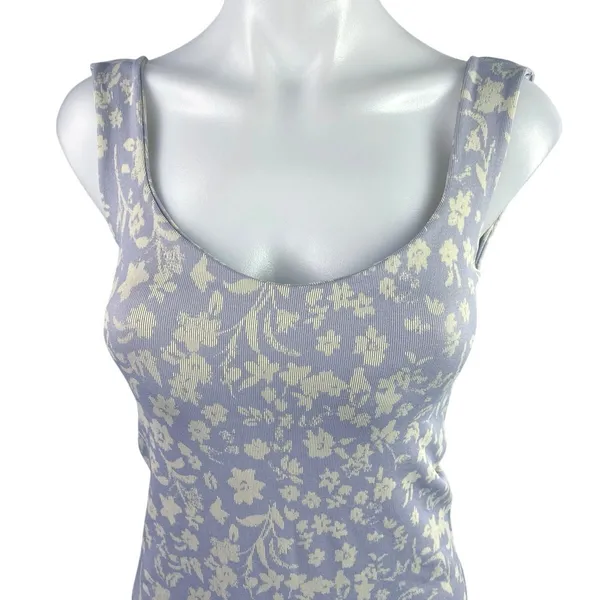 Free People Clean Lines Purple Floral Sleeveless Thong Bodysuit Tank Top Sz M/L - Image 3