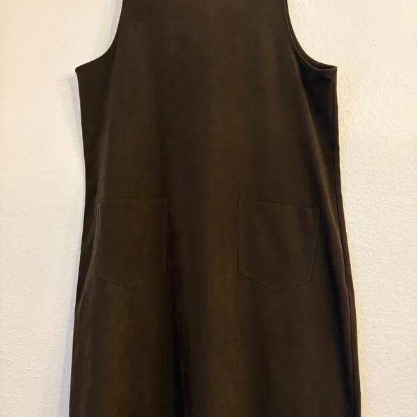 Vintage Jumper Overall Dress 14 Faux Suede Midi 90s Brown Cottagecore Granola - Image 5
