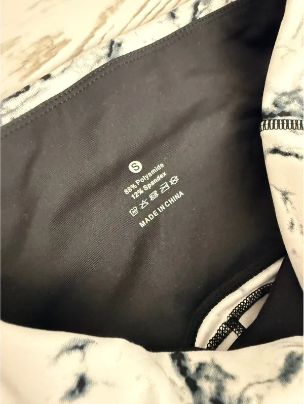 Marble Print High Waist Leggings Women’s Small Black White Workout Yoga - Image 5