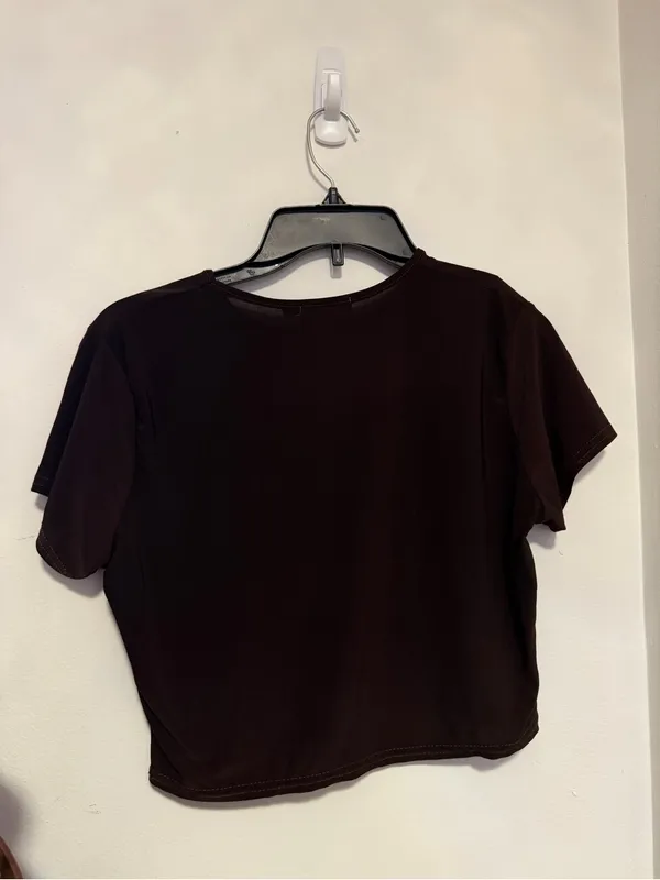 PrettyLittleThing Brown Mesh Cropped Crewneck Tee - Image 3
