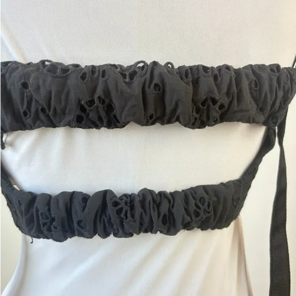 Zara Backless Bandeau Crop Top Black Floral Cutout Embroidered Minimalist XS - Image 5