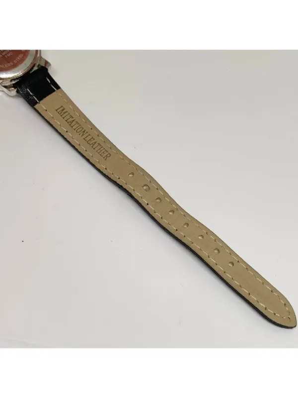 FMD women’s watch silver tone quartz analog 25mm black leather band running - Image 7