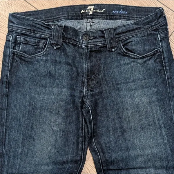 7 For All Mankind 27 Rocker Slim Boot Leg Bootcut‎ Jeans Dark Faded Wash Denim - Image 3